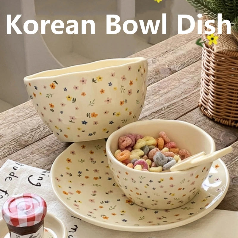 Korean Ceramic Bowl - Floral Design Rice and Salad Dish - ZOOMNSTORE