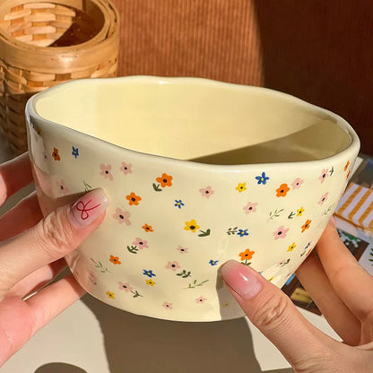 Korean Ceramic Bowl - Floral Design Rice and Salad Dish - ZOOMNSTORE