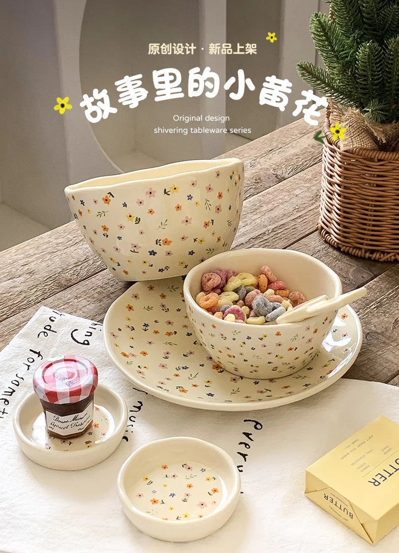 Korean Ceramic Bowl - Floral Design Rice and Salad Dish - ZOOMNSTORE