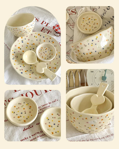 Korean Ceramic Bowl - Floral Design Rice and Salad Dish - ZOOMNSTORE