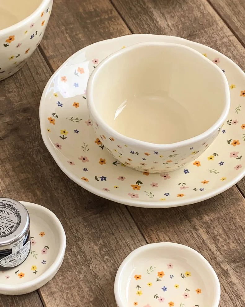 Korean Ceramic Bowl - Floral Design Rice and Salad Dish - ZOOMNSTORE