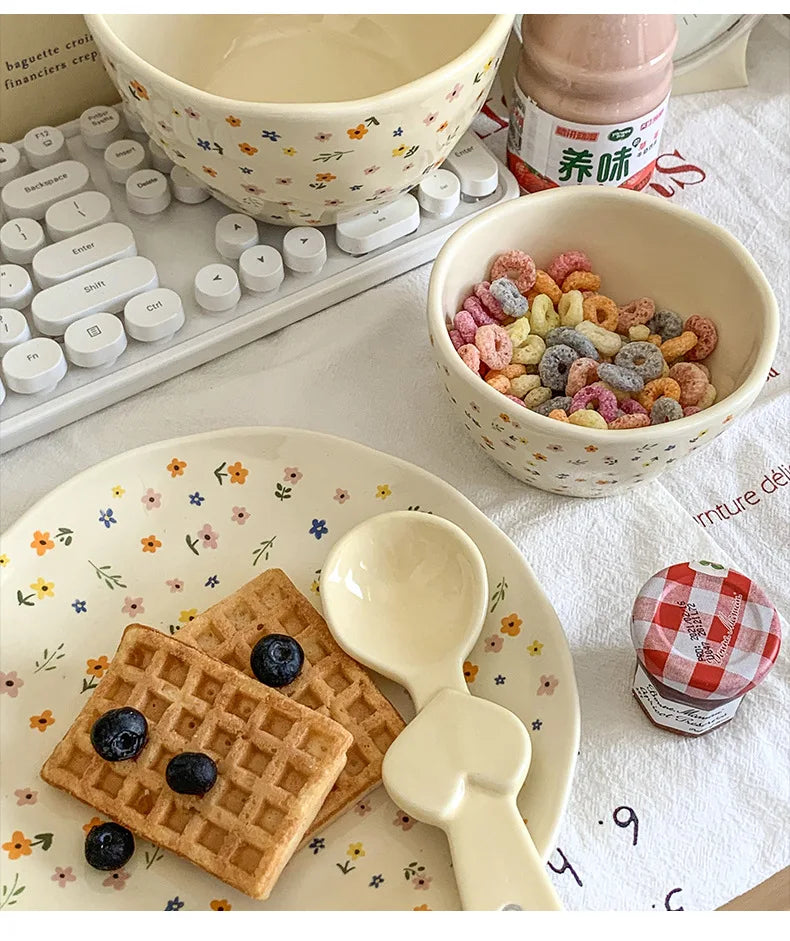 Korean Ceramic Bowl - Floral Design Rice and Salad Dish - ZOOMNSTORE