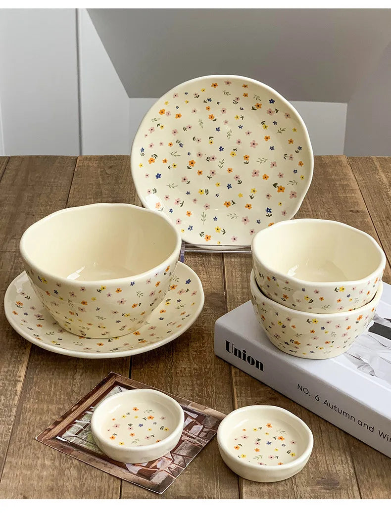 Korean Ceramic Bowl - Floral Design Rice and Salad Dish - ZOOMNSTORE