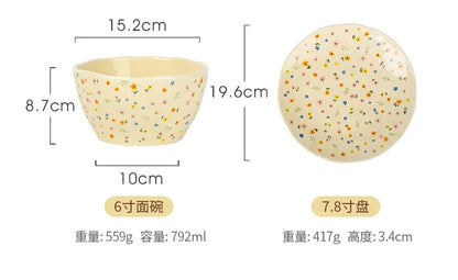 Korean Ceramic Bowl - Floral Design Rice and Salad Dish - ZOOMNSTORE