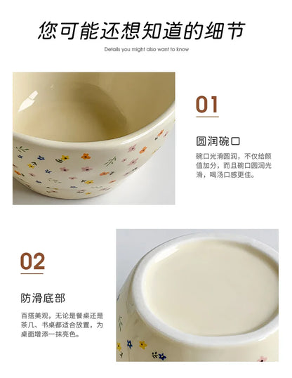 Korean Ceramic Bowl - Floral Design Rice and Salad Dish - ZOOMNSTORE