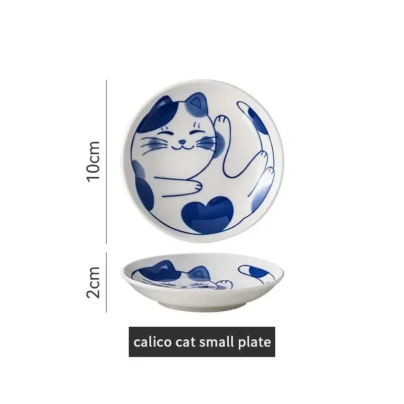Ceramic Dessert Sauce Dish - Cute Cartoon Lucky Cat Pattern Plates - ZOOMNSTORE