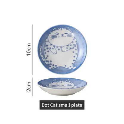 Ceramic Dessert Sauce Dish - Cute Cartoon Lucky Cat Pattern Plates - ZOOMNSTORE