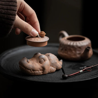 Ceramic Tea Pet Crocodile Dog Ornament - Coarse Pottery Desktop Decoration - ZOOMNSTORE