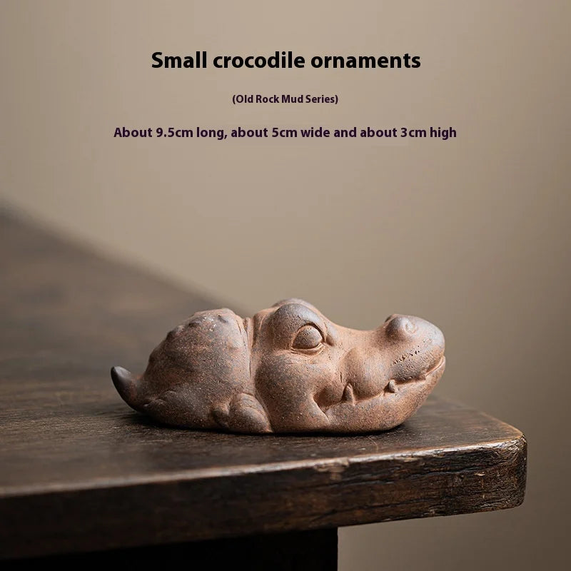Ceramic Tea Pet Crocodile Dog Ornament - Coarse Pottery Desktop Decoration - ZOOMNSTORE