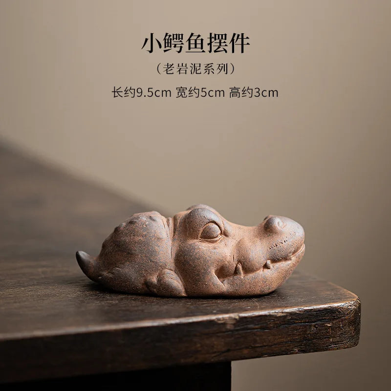 Ceramic Tea Pet Crocodile Dog Ornament - Coarse Pottery Desktop Decoration - ZOOMNSTORE