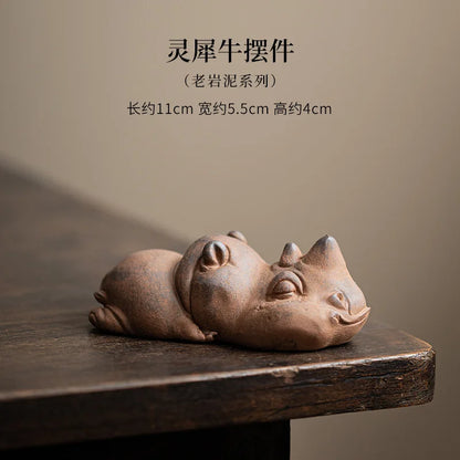 Ceramic Tea Pet Crocodile Dog Ornament - Coarse Pottery Desktop Decoration - ZOOMNSTORE