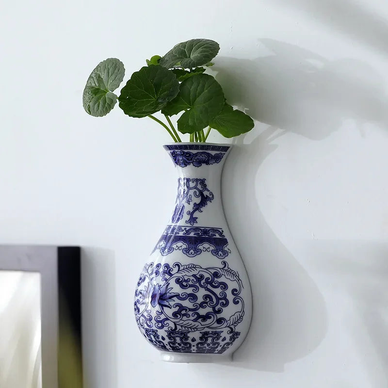 Antique Blue and White Ceramic Vase - Porcelain Flower Container for Home Decoration - ZOOMNSTORE