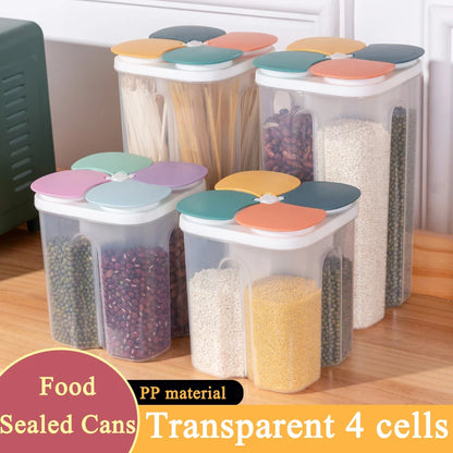Cereals Storage Box – 4 Compartment Food Storage Container | Moisture Proof Plastic Jar - ZOOMNSTORE
