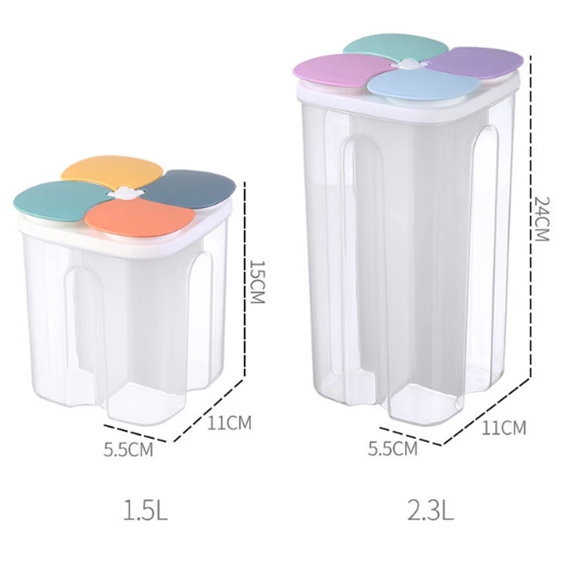 Cereals Storage Box – 4 Compartment Food Storage Container | Moisture Proof Plastic Jar - ZOOMNSTORE