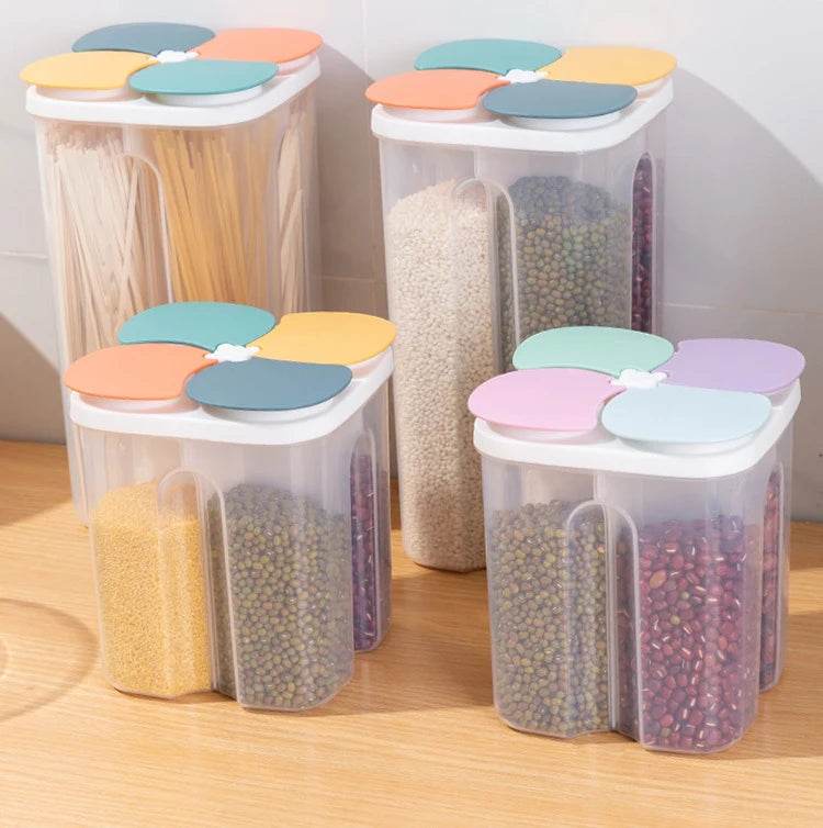 Cereals Storage Box – 4 Compartment Food Storage Container | Moisture Proof Plastic Jar - ZOOMNSTORE