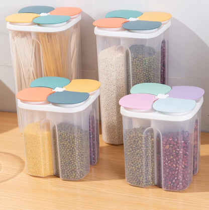 Cereals Storage Box – 4 Compartment Food Storage Container | Moisture Proof Plastic Jar - ZOOMNSTORE