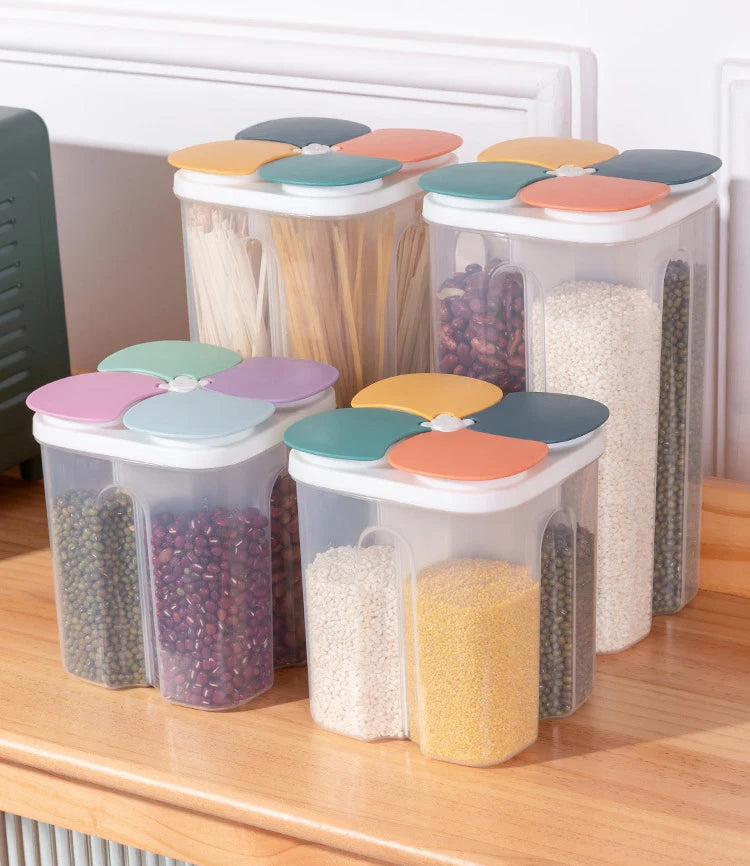 Cereals Storage Box – 4 Compartment Food Storage Container | Moisture Proof Plastic Jar - ZOOMNSTORE