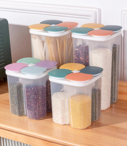 Cereals Storage Box – 4 Compartment Food Storage Container | Moisture Proof Plastic Jar - ZOOMNSTORE