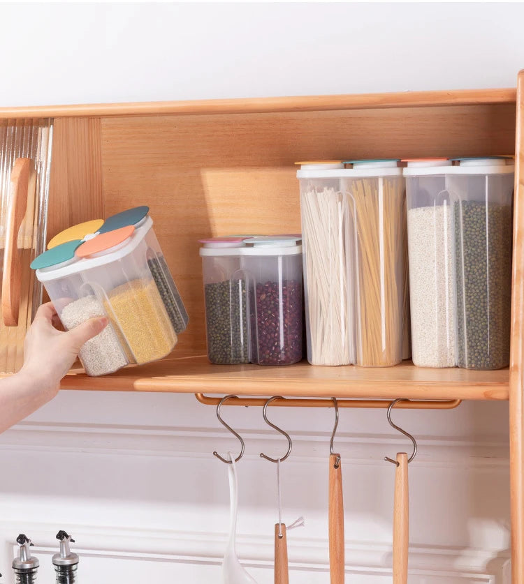 Cereals Storage Box – 4 Compartment Food Storage Container | Moisture Proof Plastic Jar - ZOOMNSTORE