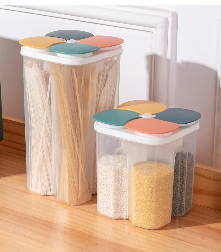 Cereals Storage Box – 4 Compartment Food Storage Container | Moisture Proof Plastic Jar - ZOOMNSTORE