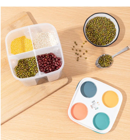 Cereals Storage Box – 4 Compartment Food Storage Container | Moisture Proof Plastic Jar - ZOOMNSTORE