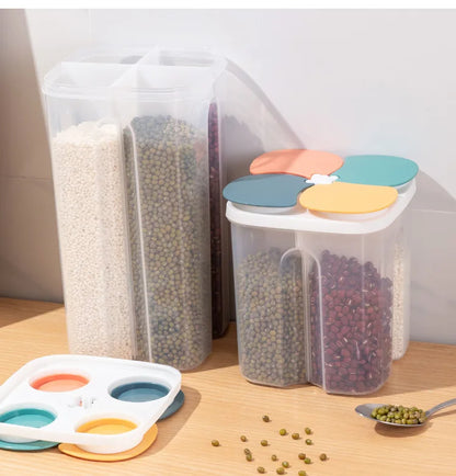 Cereals Storage Box – 4 Compartment Food Storage Container | Moisture Proof Plastic Jar - ZOOMNSTORE