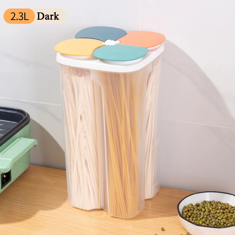 Cereals Storage Box – 4 Compartment Food Storage Container | Moisture Proof Plastic Jar - ZOOMNSTORE