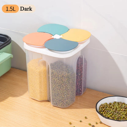 Cereals Storage Box – 4 Compartment Food Storage Container | Moisture Proof Plastic Jar - ZOOMNSTORE