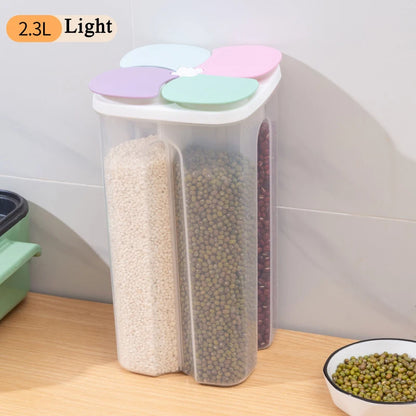 Cereals Storage Box – 4 Compartment Food Storage Container | Moisture Proof Plastic Jar - ZOOMNSTORE