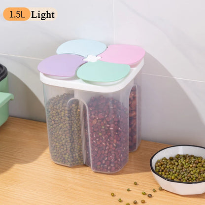 Cereals Storage Box – 4 Compartment Food Storage Container | Moisture Proof Plastic Jar - ZOOMNSTORE