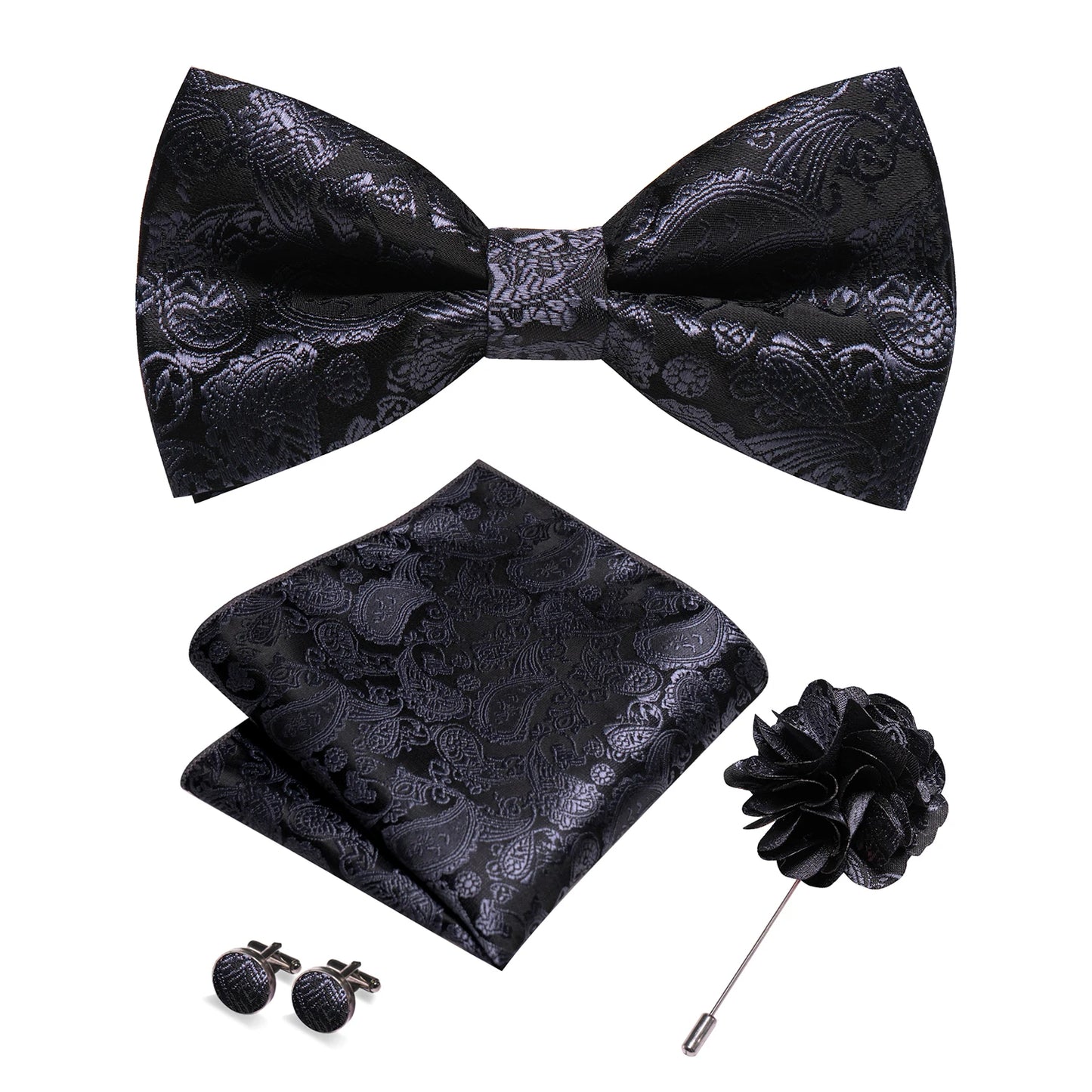 Champagne Silk Jacquard Paisley Bow Tie Set - Pre-tied Bowtie Brooch Hanky  Cufflinks for Weddings  Business - ZOOMNSTORE