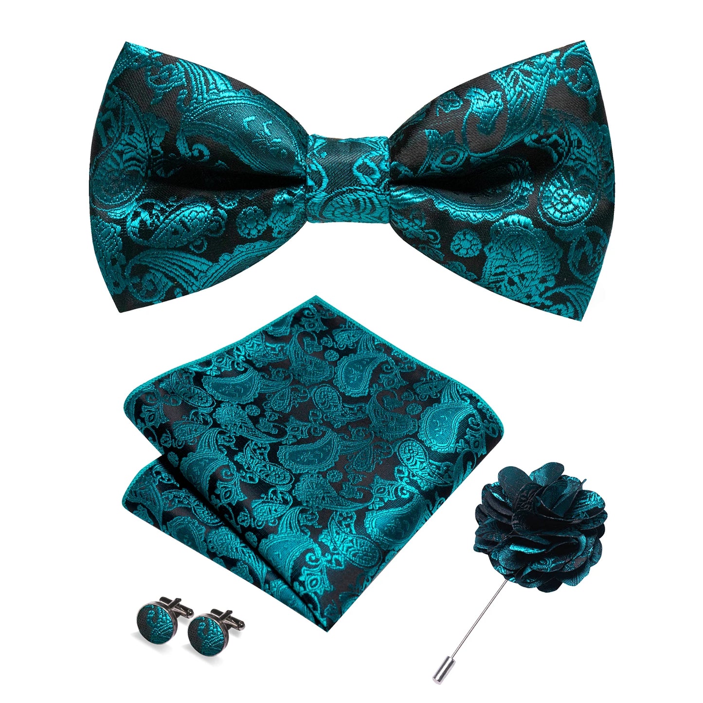 Champagne Silk Jacquard Paisley Bow Tie Set - Pre-tied Bowtie Brooch Hanky  Cufflinks for Weddings  Business - ZOOMNSTORE
