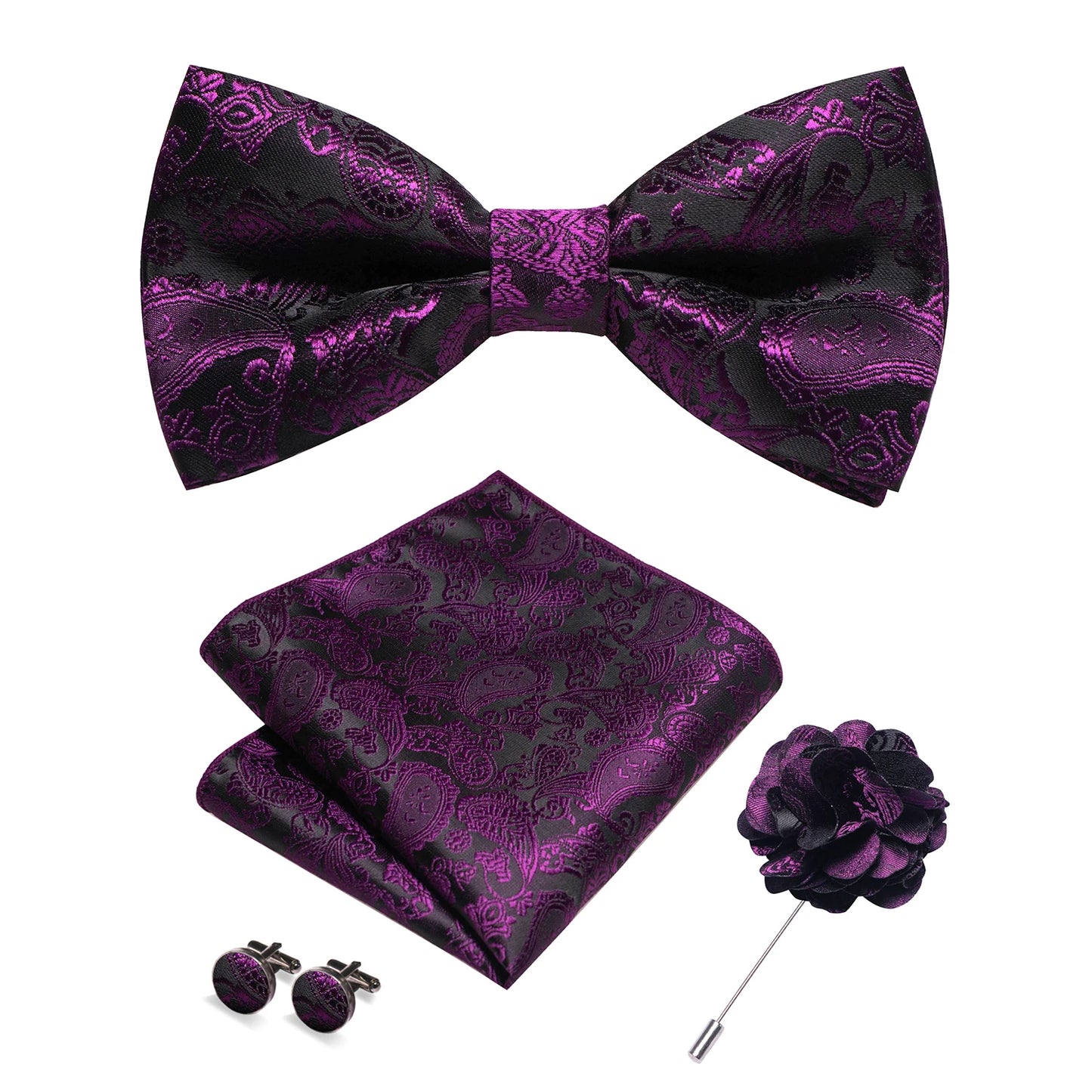 Champagne Silk Jacquard Paisley Bow Tie Set - Pre-tied Bowtie Brooch Hanky  Cufflinks for Weddings  Business - ZOOMNSTORE
