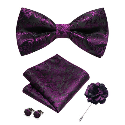 Champagne Silk Jacquard Paisley Bow Tie Set - Pre-tied Bowtie Brooch Hanky  Cufflinks for Weddings  Business - ZOOMNSTORE