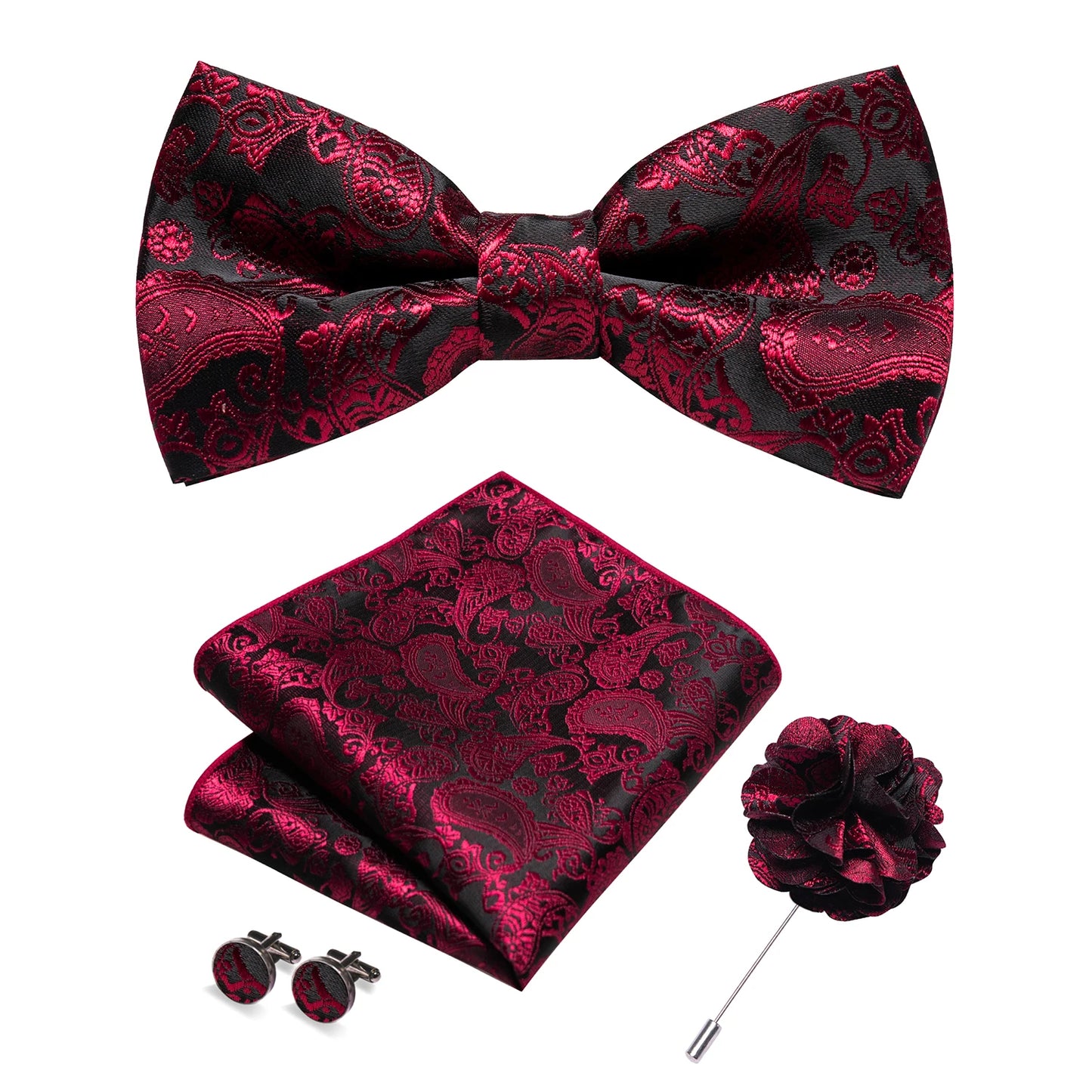 Champagne Silk Jacquard Paisley Bow Tie Set - Pre-tied Bowtie Brooch Hanky  Cufflinks for Weddings  Business - ZOOMNSTORE