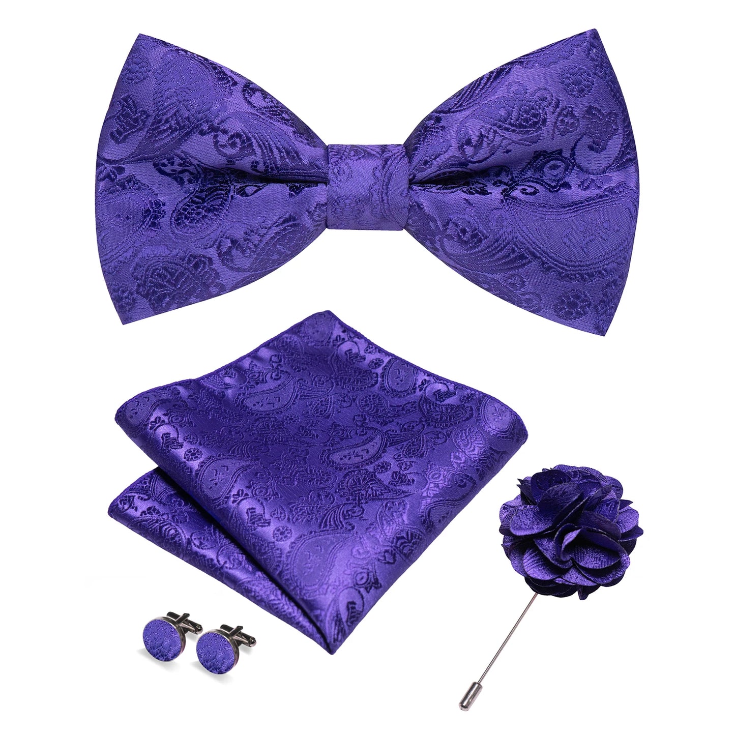 Champagne Silk Jacquard Paisley Bow Tie Set - Pre-tied Bowtie Brooch Hanky  Cufflinks for Weddings  Business - ZOOMNSTORE