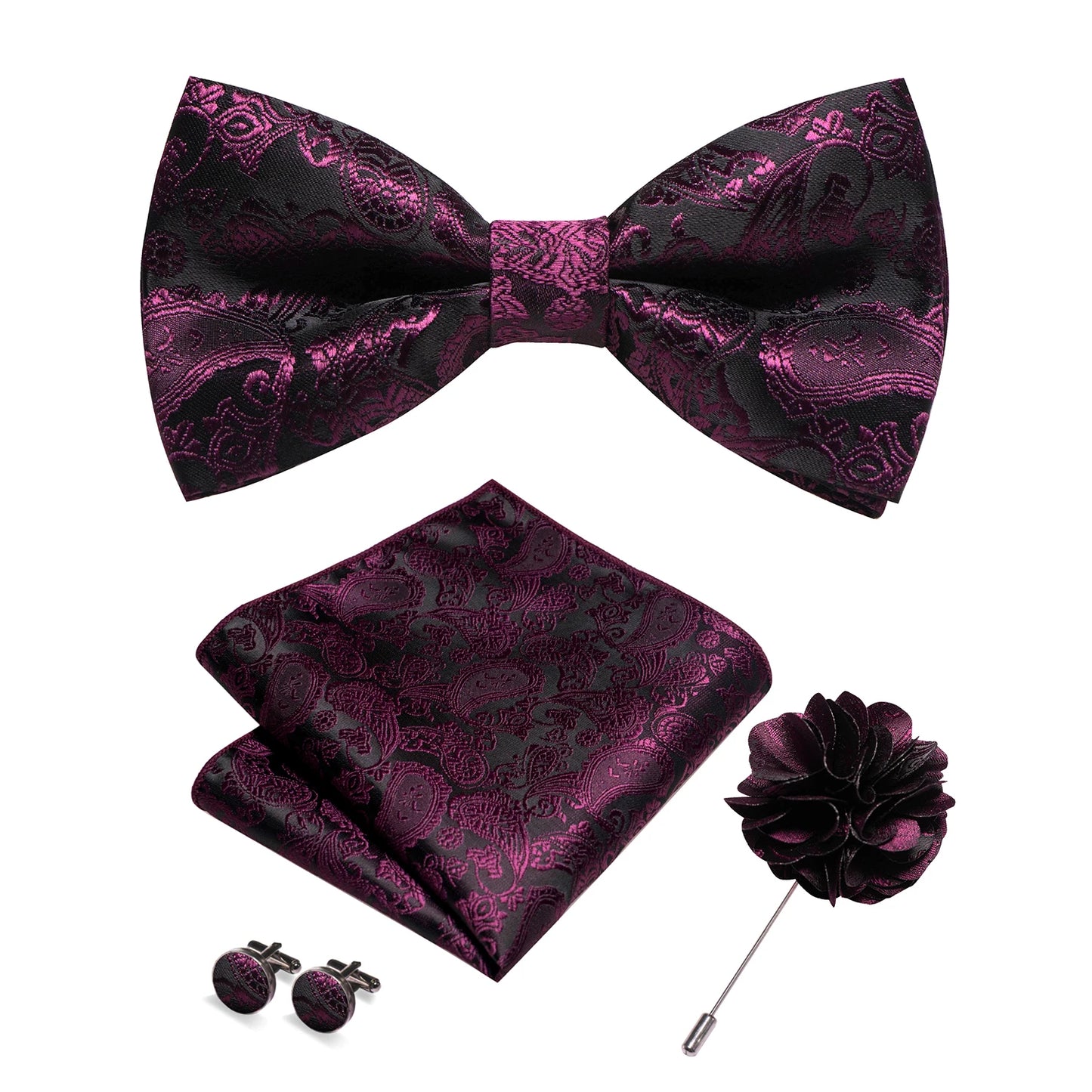 Champagne Silk Jacquard Paisley Bow Tie Set - Pre-tied Bowtie Brooch Hanky  Cufflinks for Weddings  Business - ZOOMNSTORE