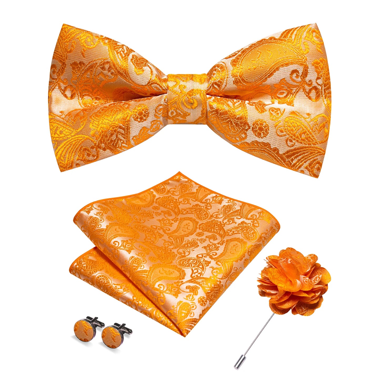 Champagne Silk Jacquard Paisley Bow Tie Set - Pre-tied Bowtie Brooch Hanky  Cufflinks for Weddings  Business - ZOOMNSTORE