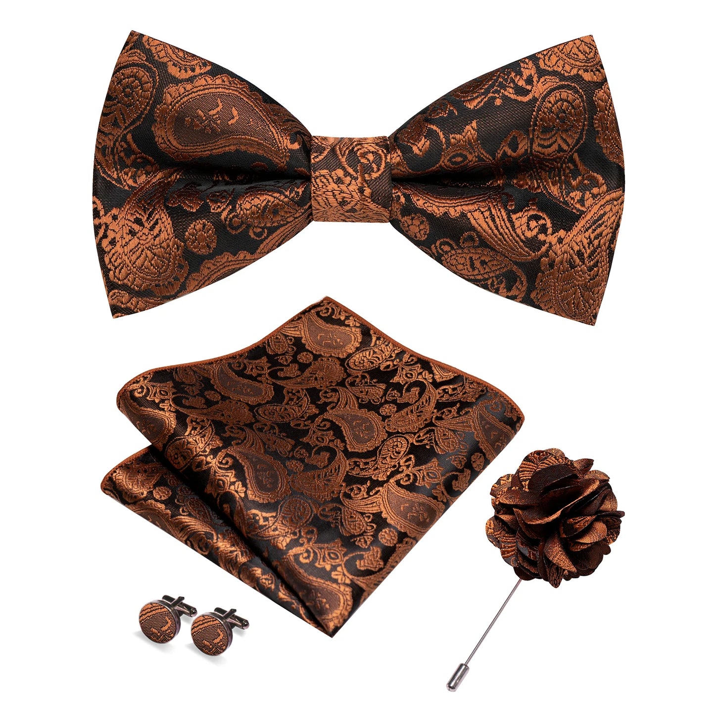 Champagne Silk Jacquard Paisley Bow Tie Set - Pre-tied Bowtie Brooch Hanky  Cufflinks for Weddings  Business - ZOOMNSTORE