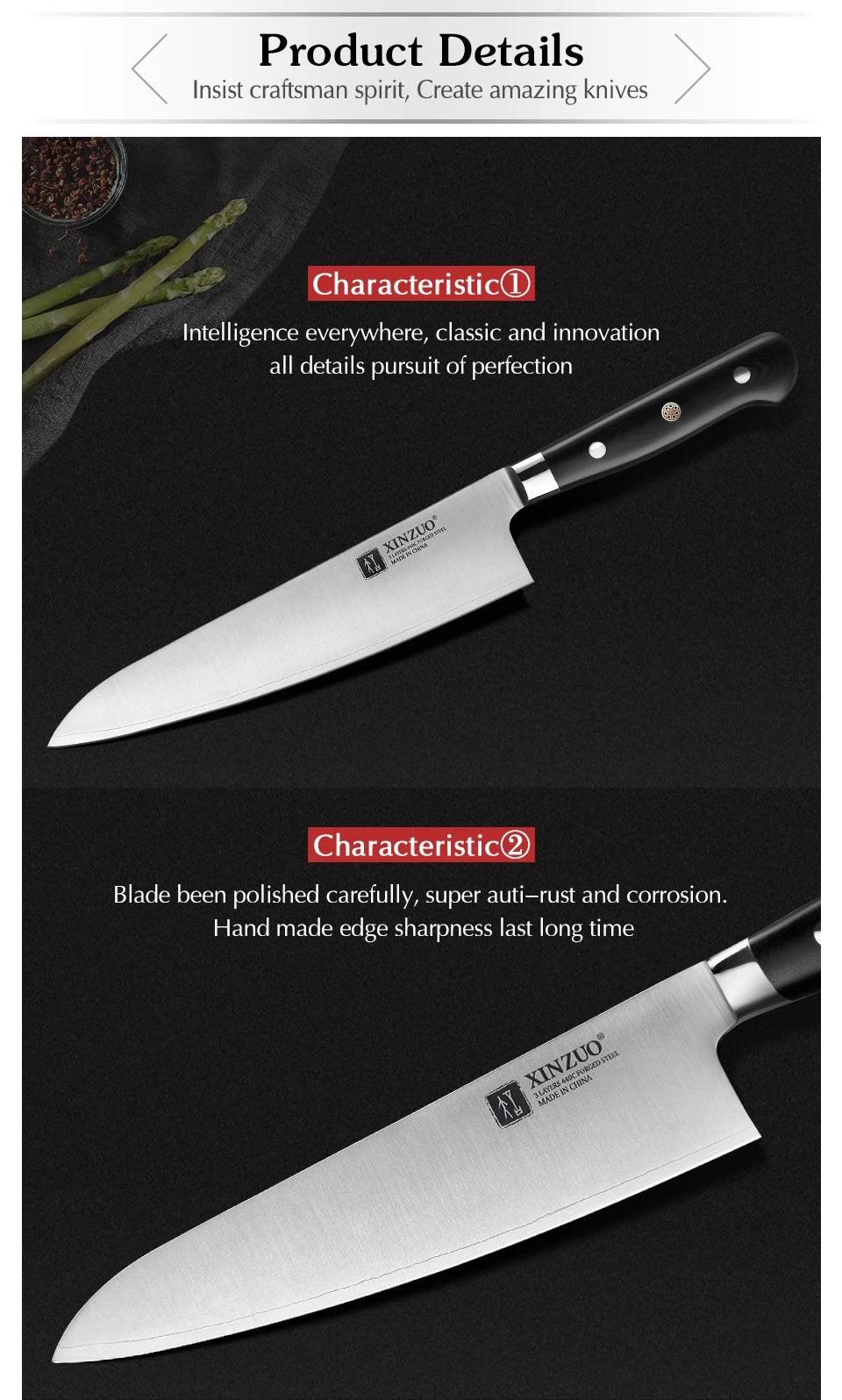 XINZUO 210mm Chef Knife - 3 Layer 440C Core Clad Steel Gyutou with G10 Handle - ZOOMNSTORE