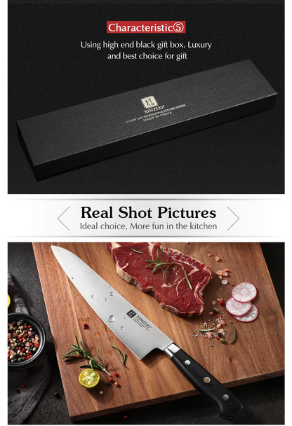 XINZUO 210mm Chef Knife - 3 Layer 440C Core Clad Steel Gyutou with G10 Handle - ZOOMNSTORE