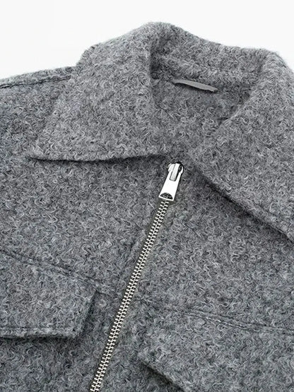 Chic Cropped Jacket - Vintage Womens Long Sleeve Zipper Coat with Pockets - ZOOMNSTORE