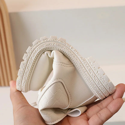 Children Ankle Boots - White Leather Girls Shoes, Non Slip, Zip Closure, Versatile - ZOOMNSTORE