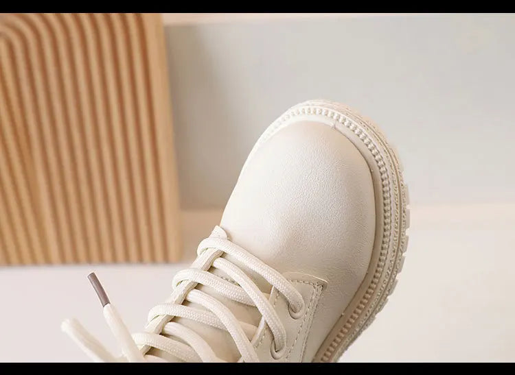 Children Ankle Boots - White Leather Girls Shoes, Non Slip, Zip Closure, Versatile - ZOOMNSTORE