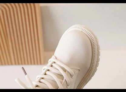 Children Ankle Boots - White Leather Girls Shoes, Non Slip, Zip Closure, Versatile - ZOOMNSTORE