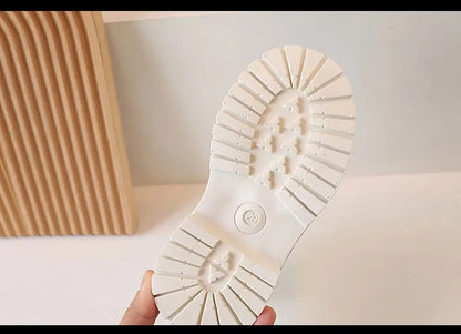 Children Ankle Boots - White Leather Girls Shoes, Non Slip, Zip Closure, Versatile - ZOOMNSTORE