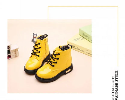 Children Ankle Shoes - Waterproof PU Leather Kids Rubber Boots With Lace-Up Closure - ZOOMNSTORE