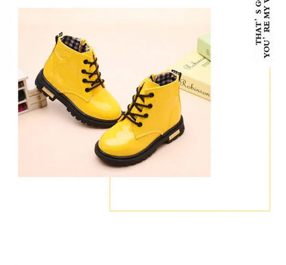 Children Ankle Shoes - Waterproof PU Leather Kids Rubber Boots With Lace-Up Closure - ZOOMNSTORE