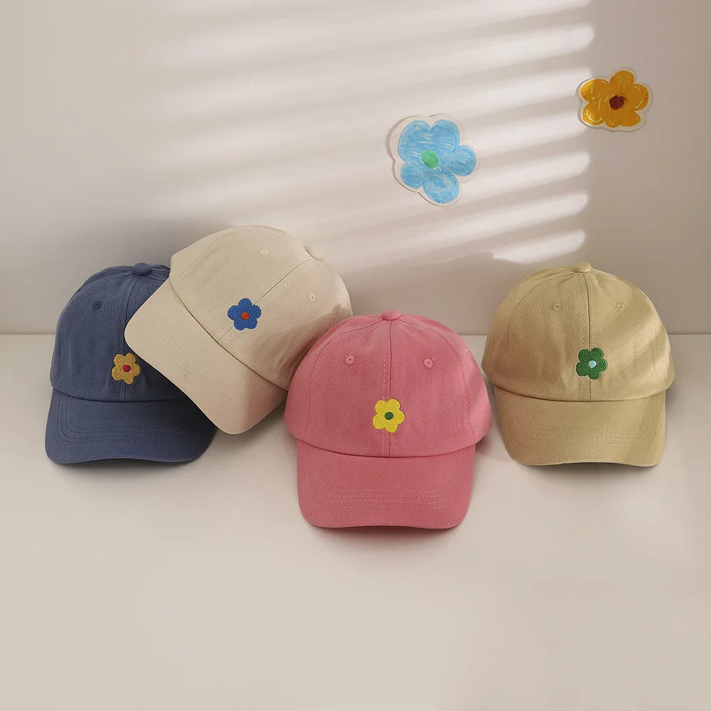 Lovely Flower Children Baseball Cap Solid Color Kids Duck Tongue Hat 3-5 Years Boy Girl Baby Outdoor Sun Visor Cotton Peaked Hat - ZOOMNSTORE