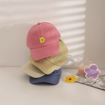 Lovely Flower Children Baseball Cap Solid Color Kids Duck Tongue Hat 3-5 Years Boy Girl Baby Outdoor Sun Visor Cotton Peaked Hat - ZOOMNSTORE